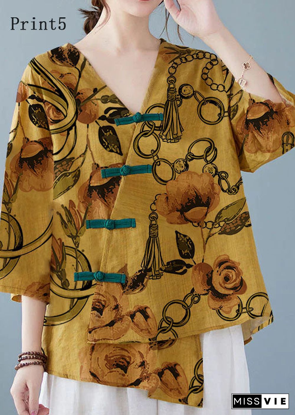 Yellow Button Shirt Tops Asymmetrical Half Sleeve