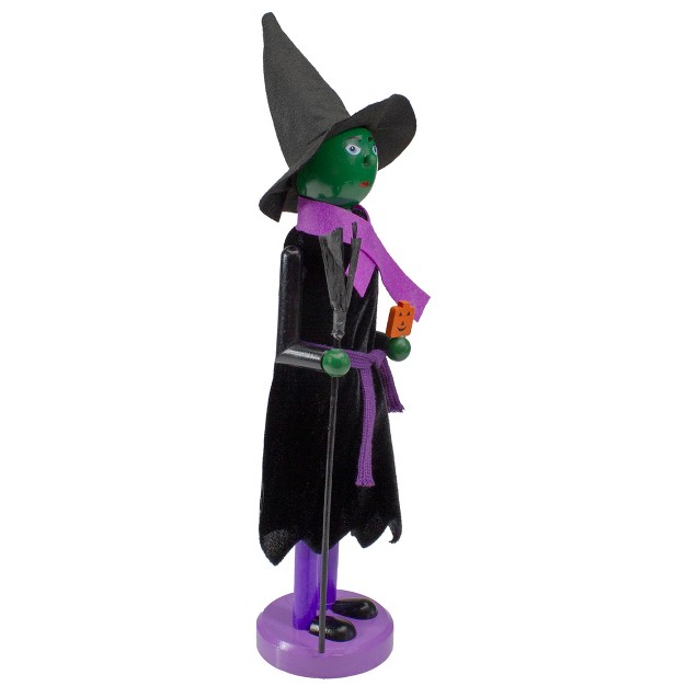 Witch With Broom And Jack o lantern Pumpkin Halloween Nutcracker Green black