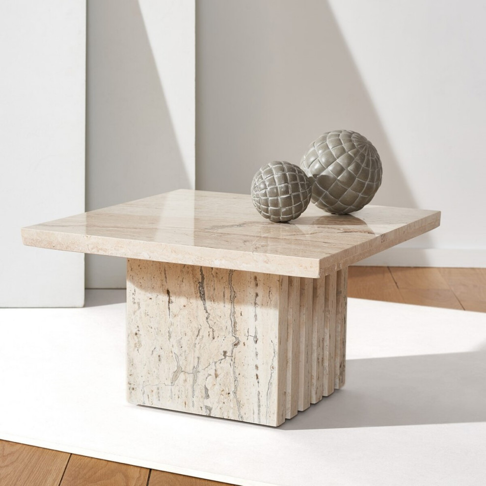 Safavieh Couture Olivia Square Travertine Accent Table Off White   Transitional   Side Tables And End Tables   by Safavieh  Houzz