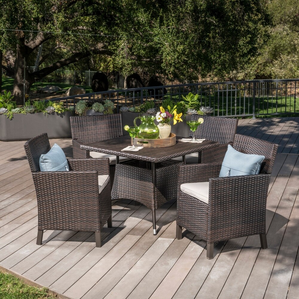 Cypress Outdoor 5 piece Square Wicker Dining Set with Cushions by Christopher Knight Home