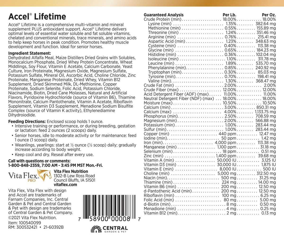 Vita Flex Pro Accel Lifetime Health and Wellness Formula Pellets Horse Supplement