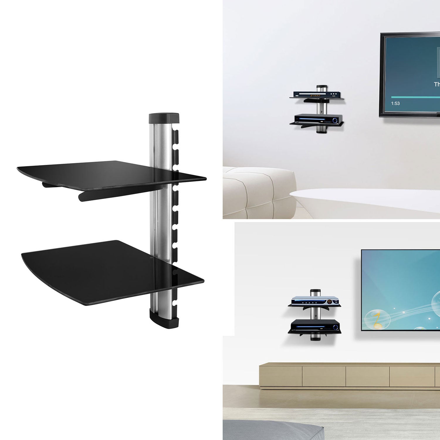 2 Tier Floating Wall Mounted Shelf for DVD Players/Cable Boxes/ TV Accessories