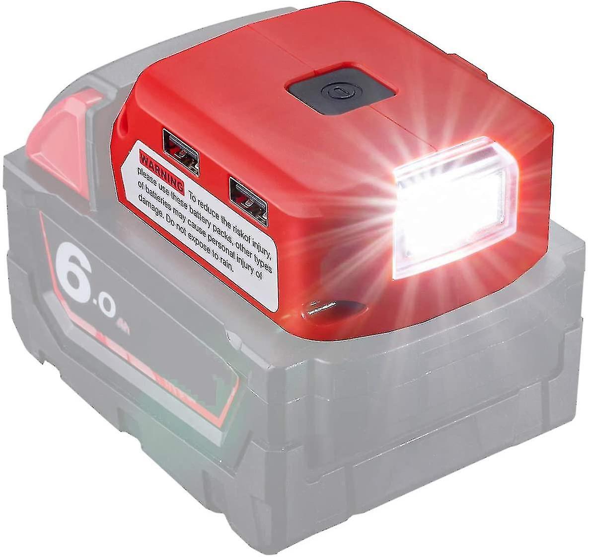 Battery Adapter For Milwaukee 18v Battery， Dc Port And Led Work Light And Dual Usb Charger， Power Supply Compatible With Milwaukee 49-24-2371 M18