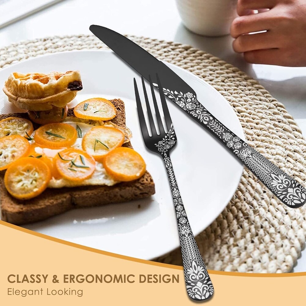 36 Piece Flatware Set with Unique Floral Laser