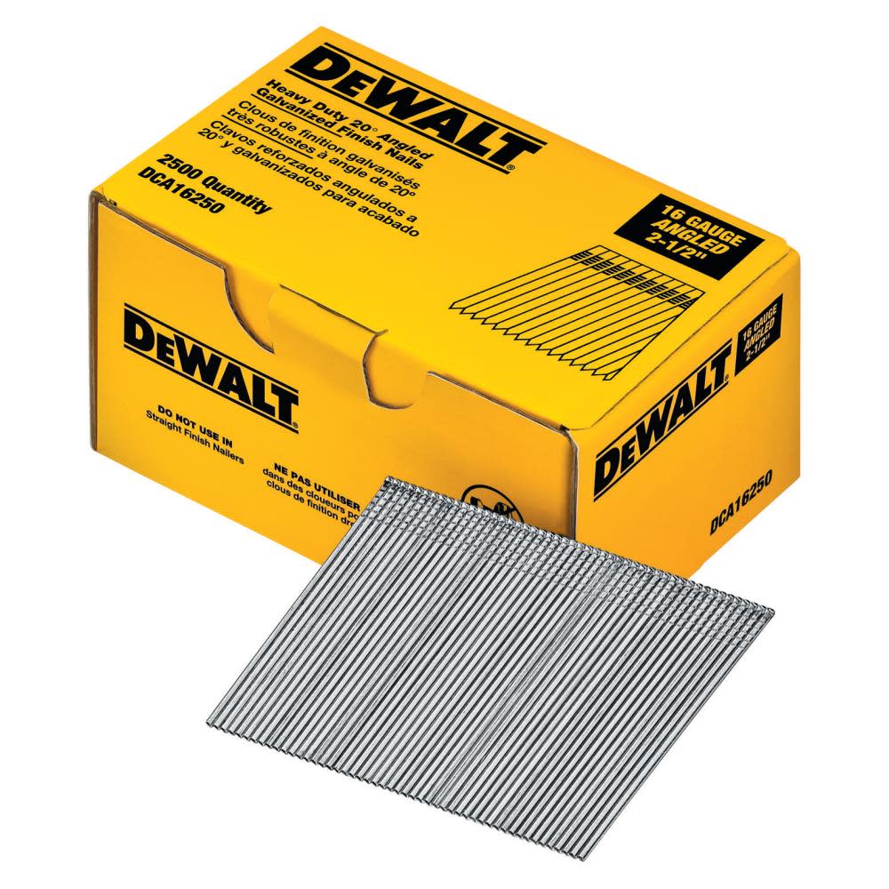 DW 16 Gauge 20 Degree 2-1/2In Angled Finish Nails (2500 pk) DCA16250 from DW