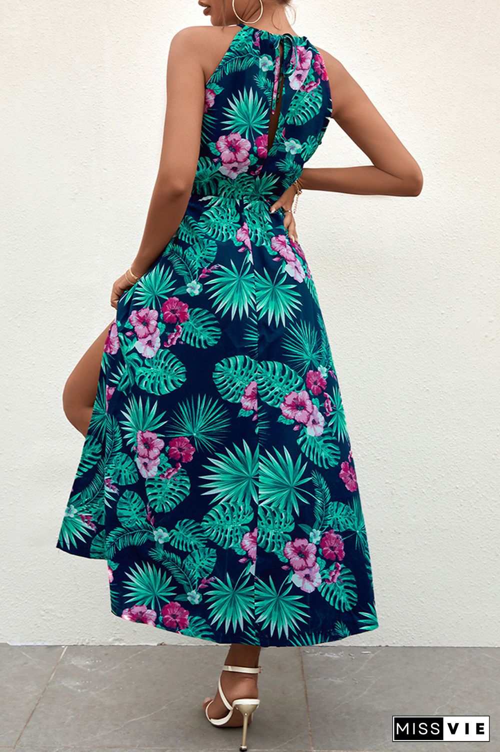 Floral Print Halter High Waist Dress Wholesale