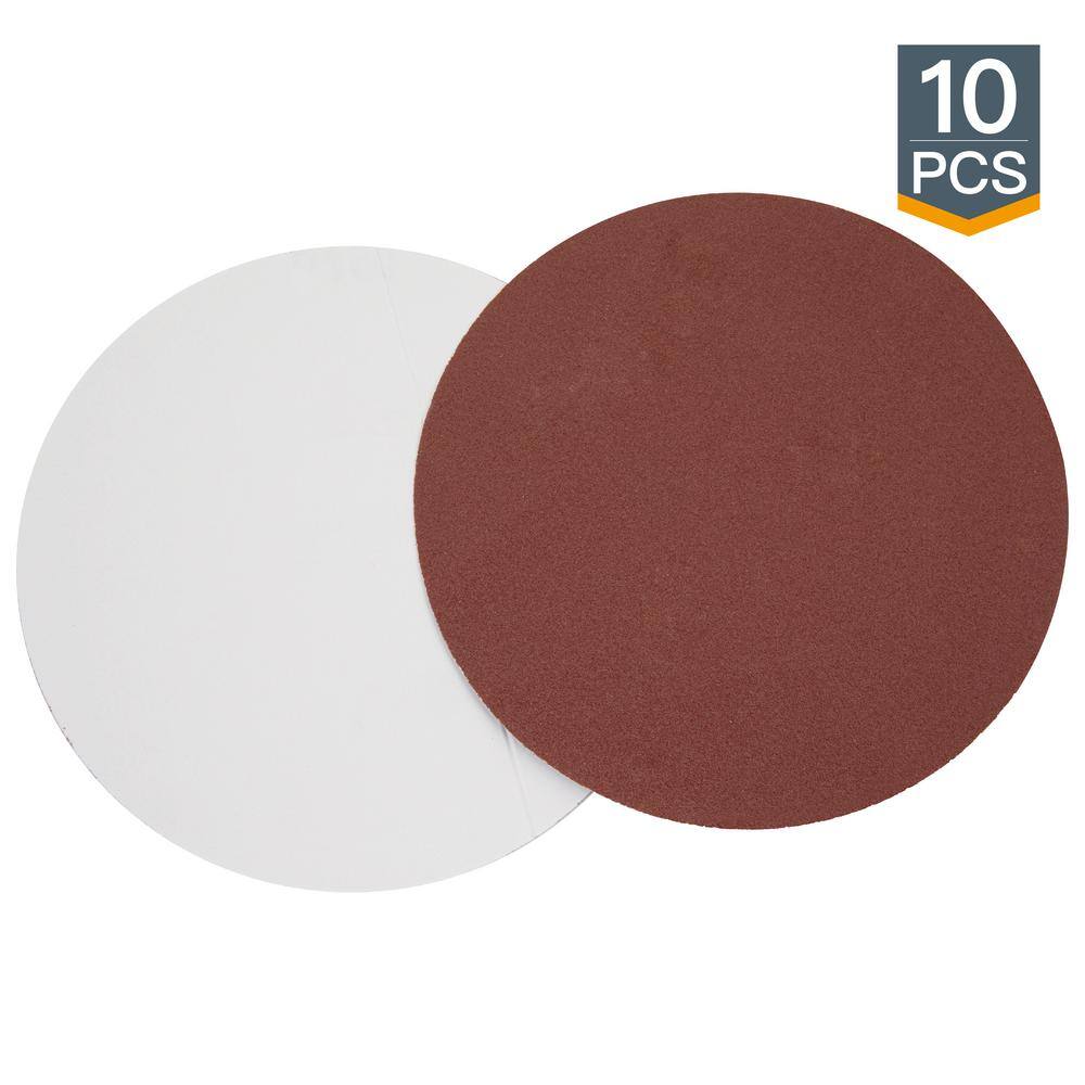 POWERTEC 12 in. 80 Grit PSA Aluminum Oxide Self Stick Sanding Disc (10-Pack) 110600