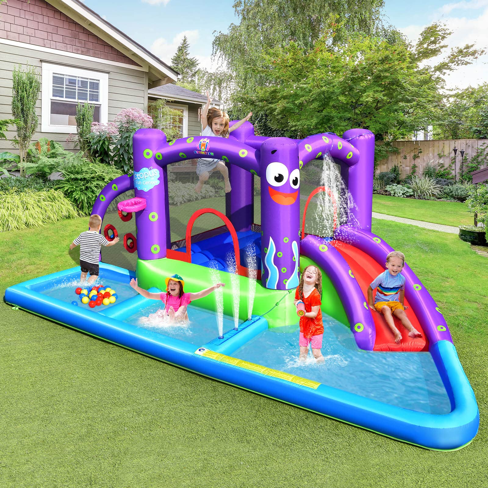 Inflatable Water Slide, 6 in 1 Kids Water Slide Jumping Bouncer Castle