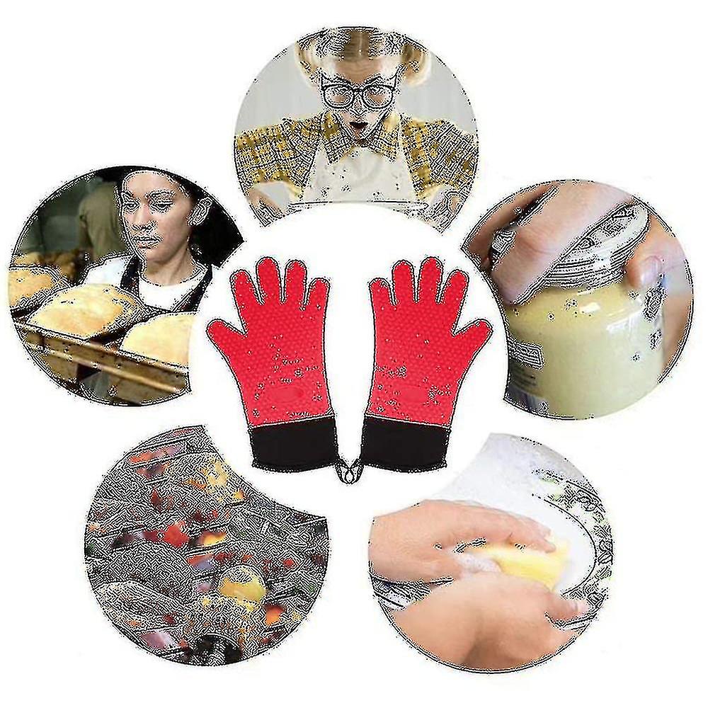 1 Pair Heat Resistant Silicone Grilling Oven Mitts