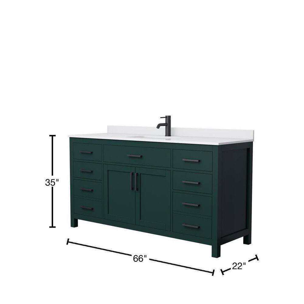 Wyndham Collection Beckett 66 in. W x 22 in. D x 35 in. H Single Sink Bathroom Vanity in Green with White Cultured Marble Top WCG242466SGKWCUNSMXX