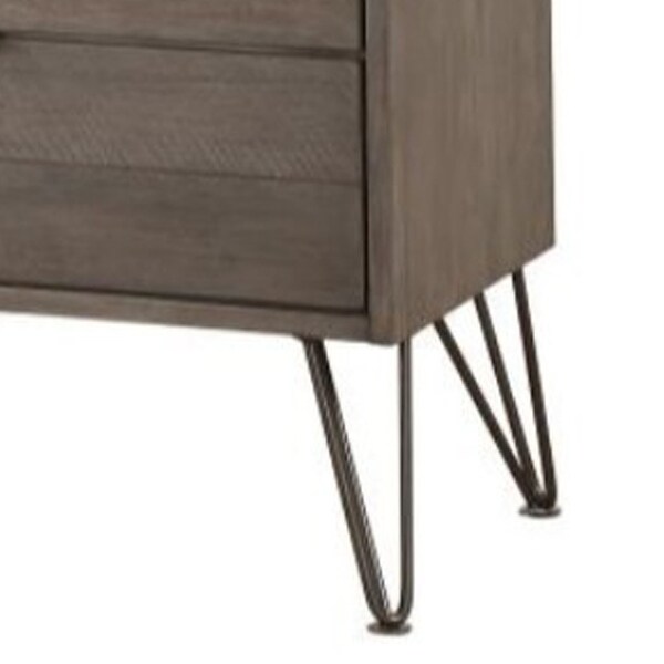 Contemporary Style Solid Wood Dresser with Metal Hairpin Legs， Grey - - 36799898