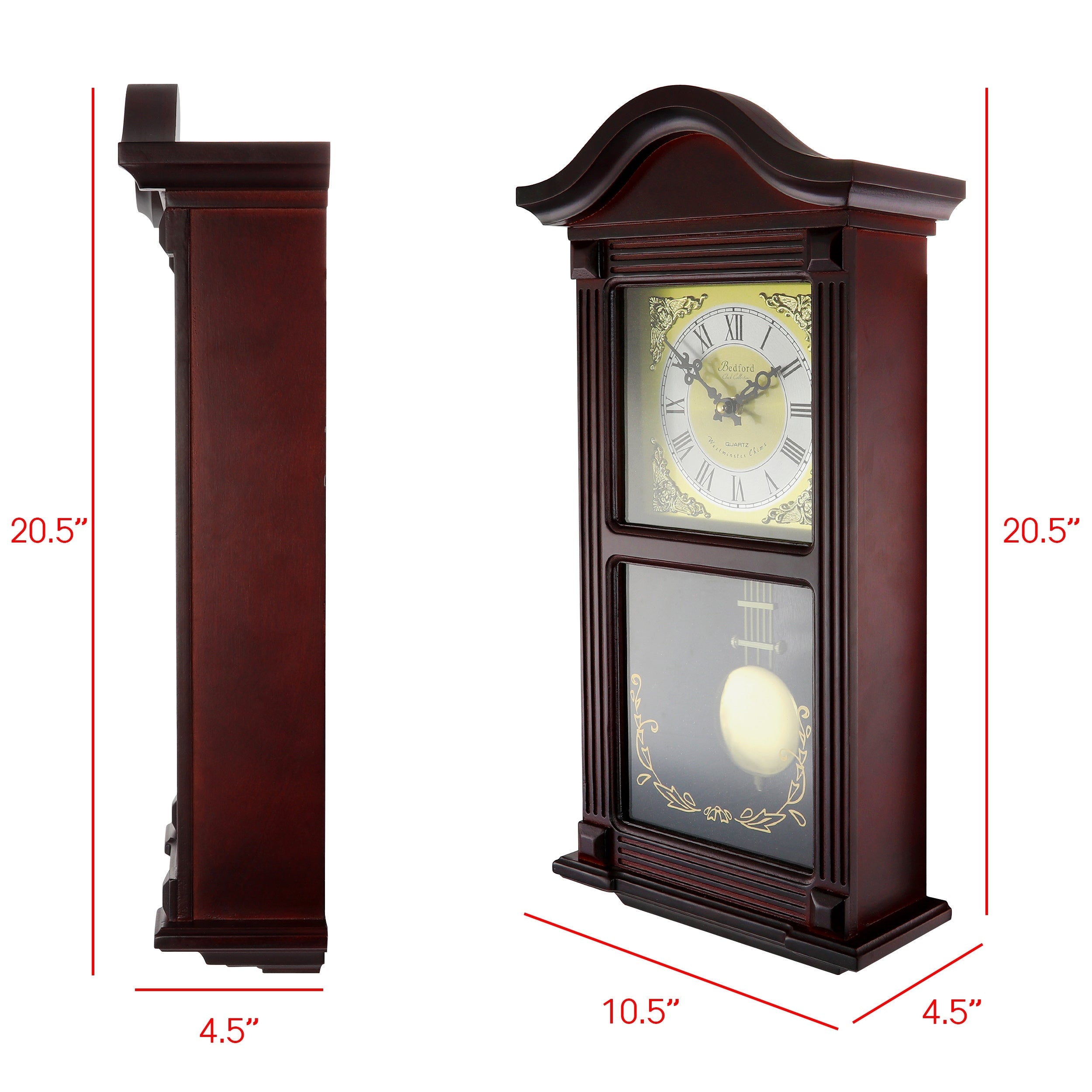 Bedford Clock Collection  Decorative Wall Clock with Pendulum in Cherry