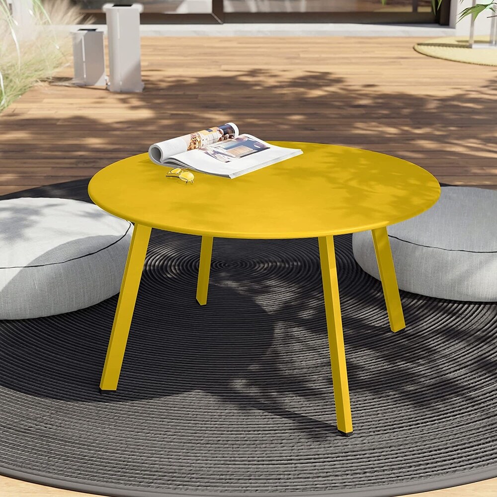 Patio Round Steel Patio Coffee Table  Weather Resistant Outdoor Large Side Table