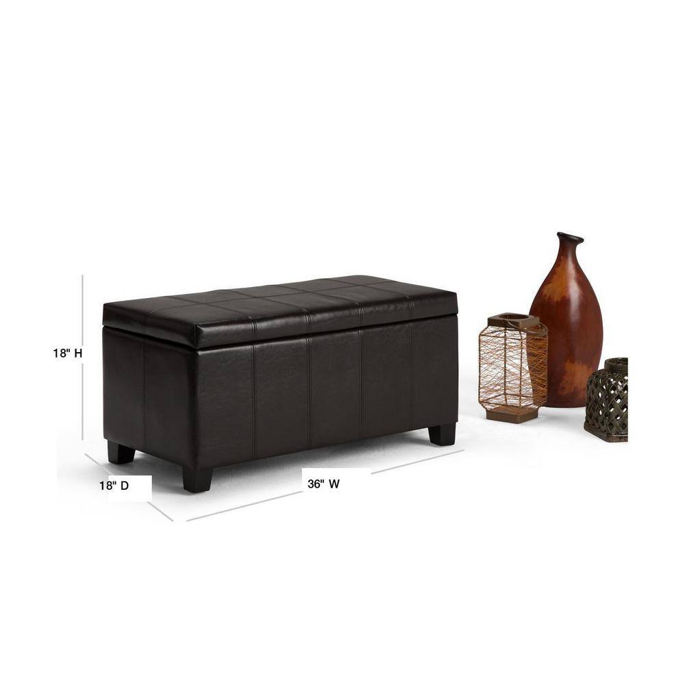 Simpli Home Dover 36 in. Wide Contemporary Rectangle Storage Ottoman Bench in Tanners Brown Vegan Faux LeatherBedroom Bench 3AXC-OTT223