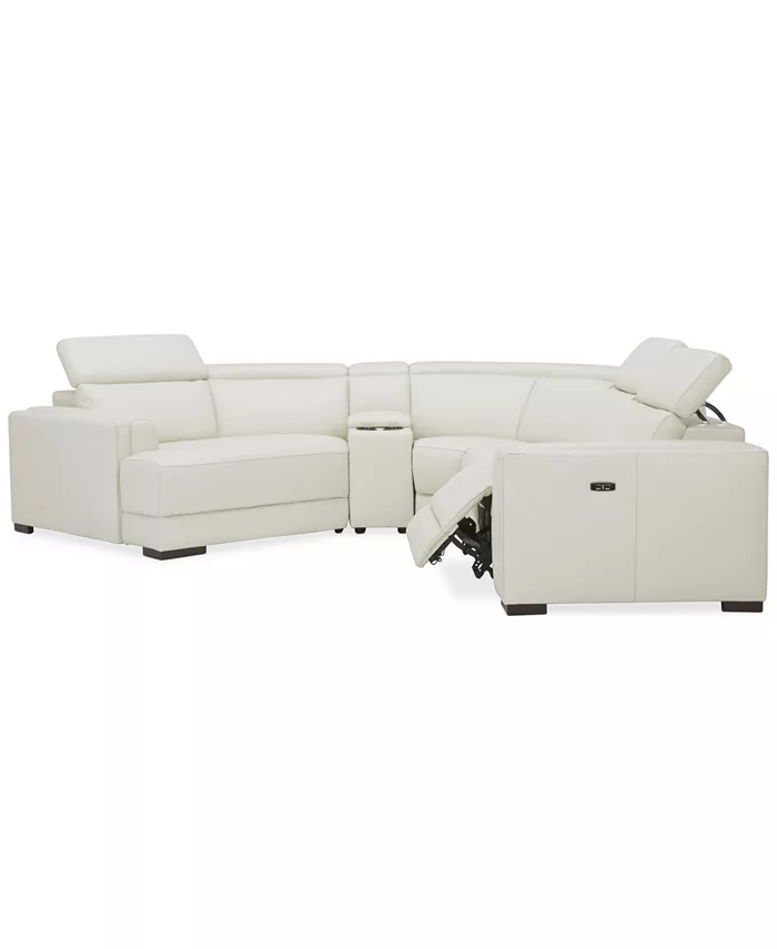 Furniture Jenneth 5-Pc. Leather Sofa with 2 Power Motion Recliners and Cuddler