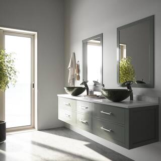 VIGO Giovanni Onyx Gray Glass 17 in. L x 17 in. W x 6 in. H Round Vessel Bathroom Sink VG07051