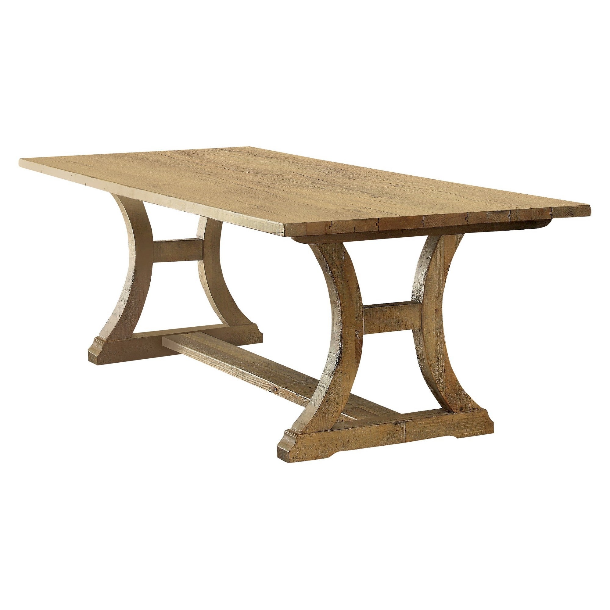 Wooden Dining Table with Curved Leged Pedestal Base， Brown