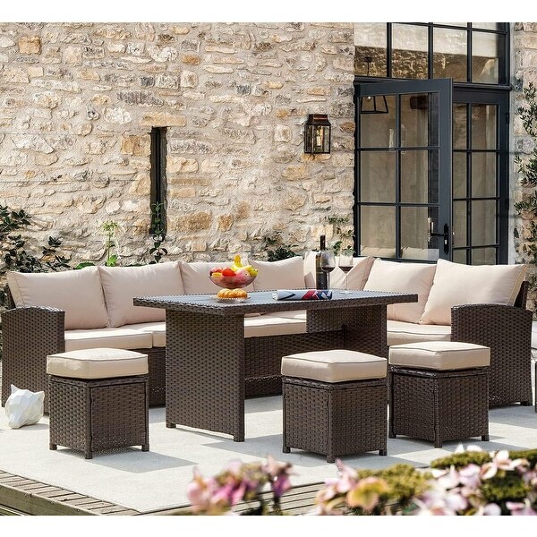 AECOJOY 7 Pieces Patio Furniture Set Outdoor Sectional Sofa Rattan Conversation Set