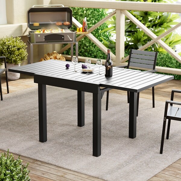 Outdoor Expandable Aluminum Dining Table with Leaf Extension