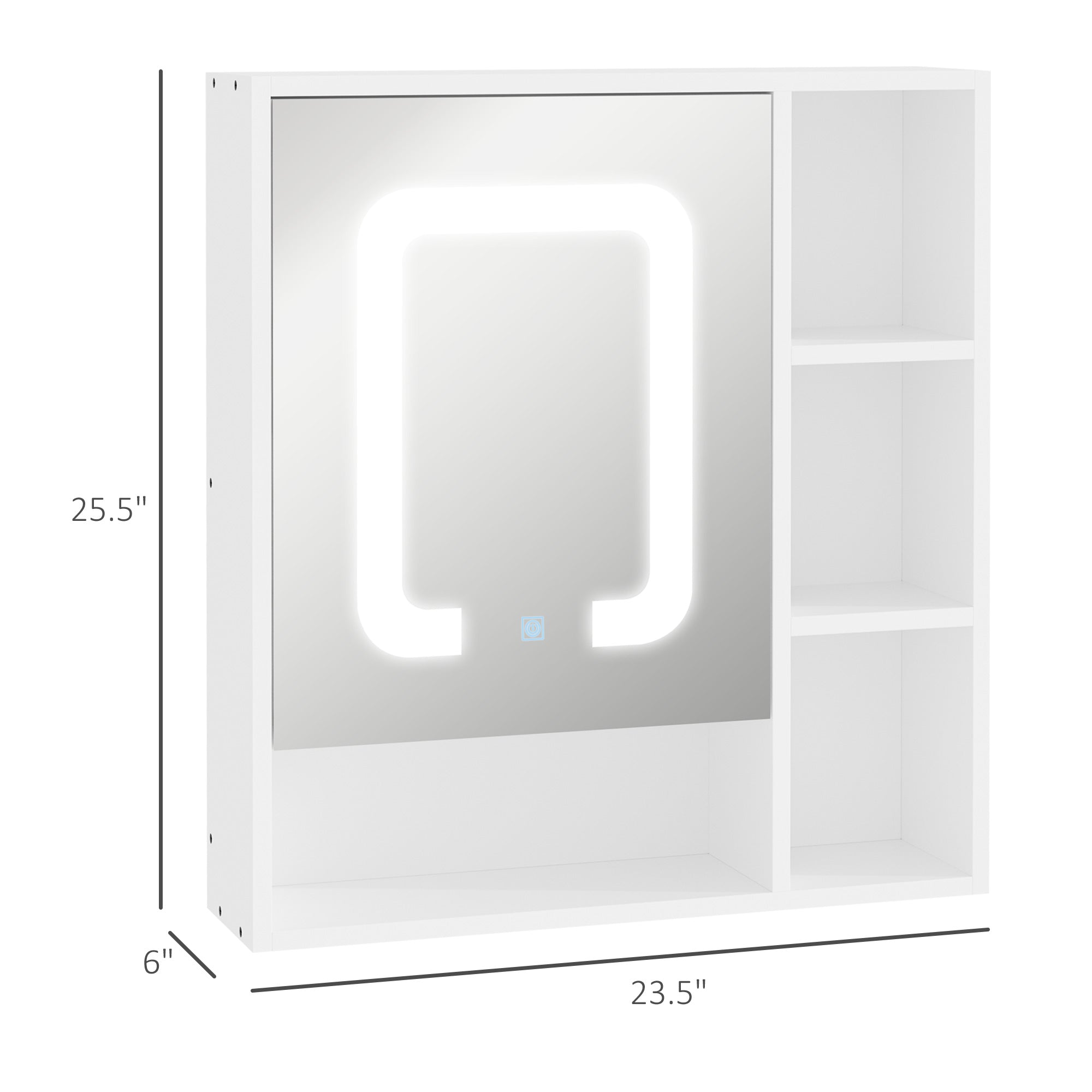 kleankin LED Lighted Medicine Cabinet with Mirror Door, Wall-Mounted Bathroom Vanity Organizer with Dimmer Touch Switch, White