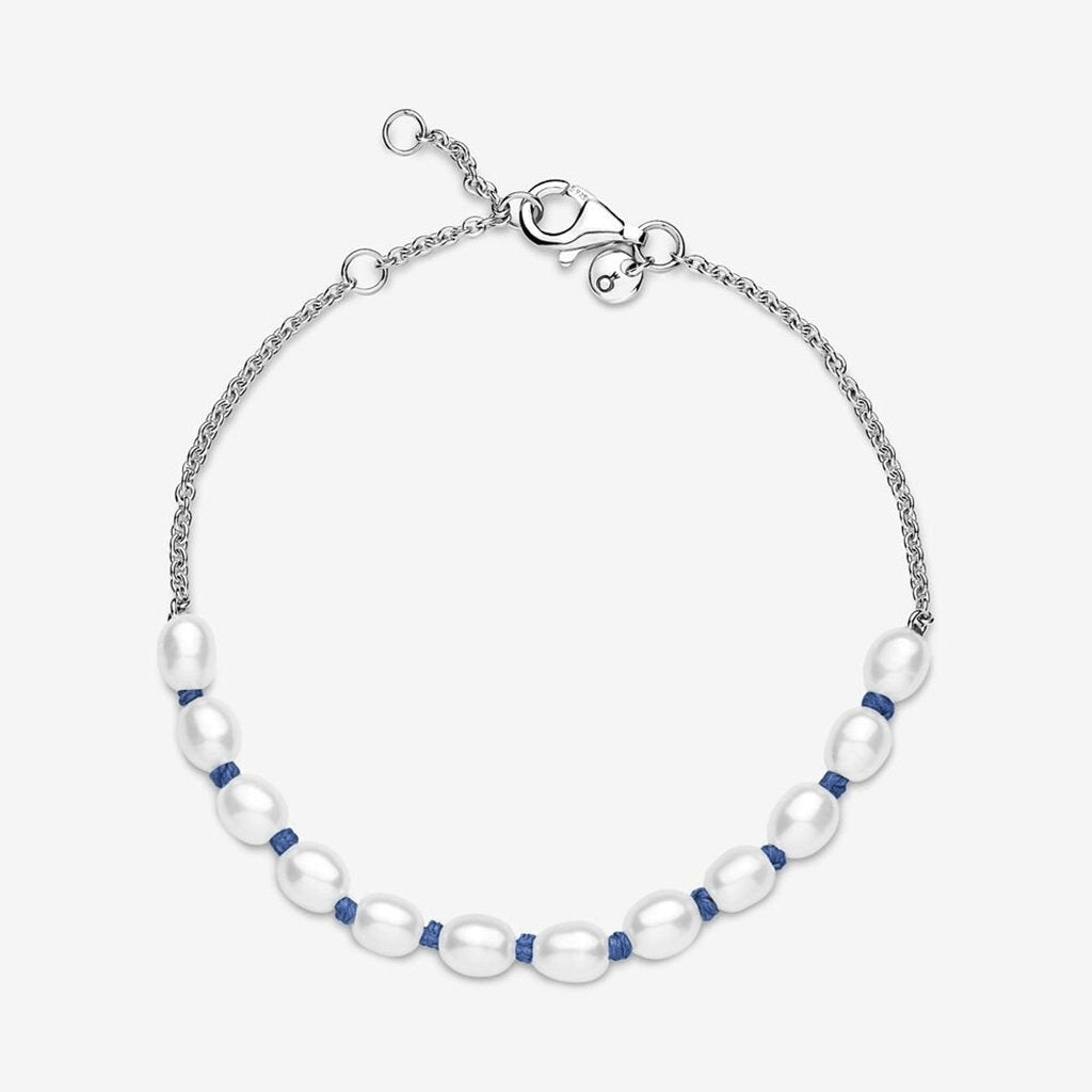 PANDORA  Freshwater Cultured Pearl Blue Cord Chain Bracelet