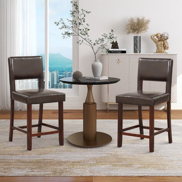 Costway Set of 2 Upholstered Linen Bar Stools 24.5'' Wooden Dining - See Details