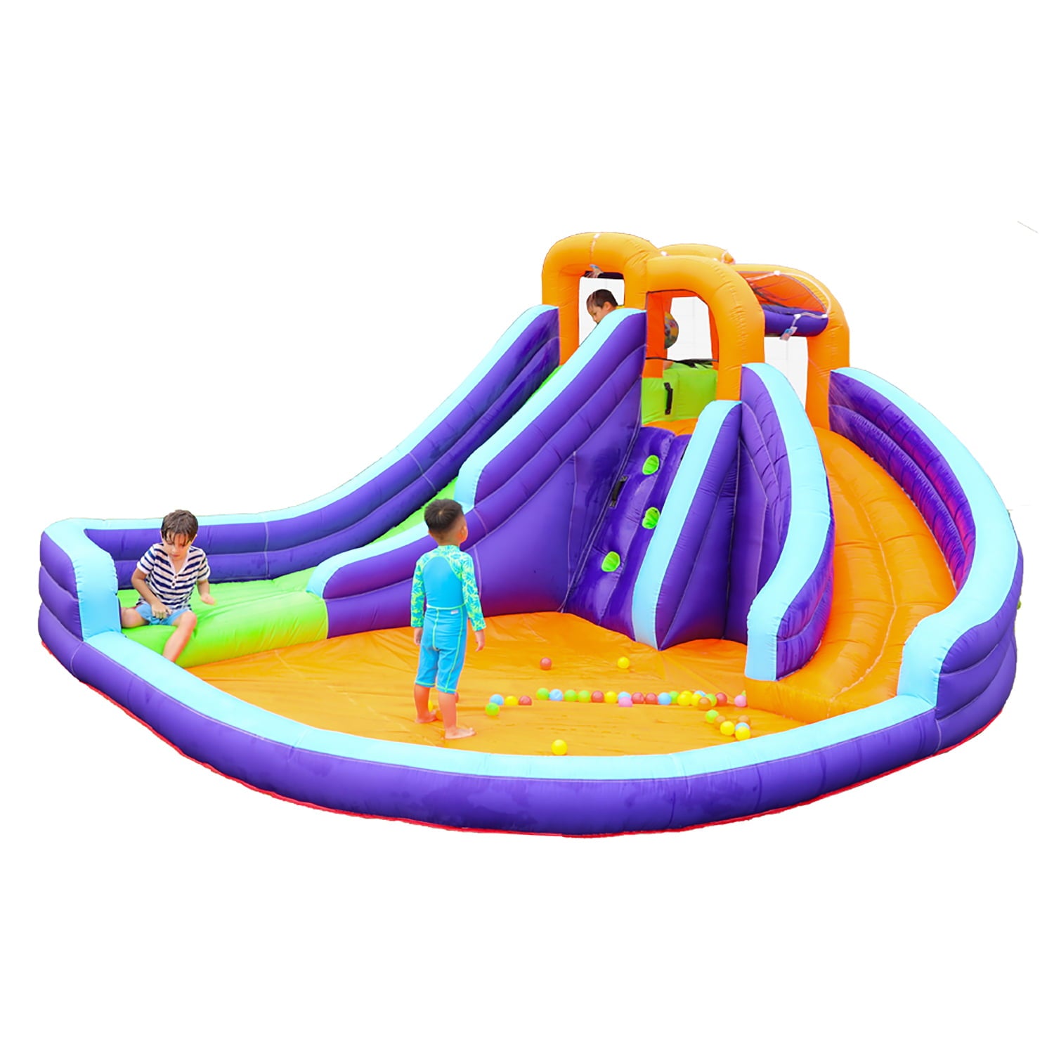 CocoNut Castles Double Slide Inflatable Water Park with Climbing Wall & Water Cannon