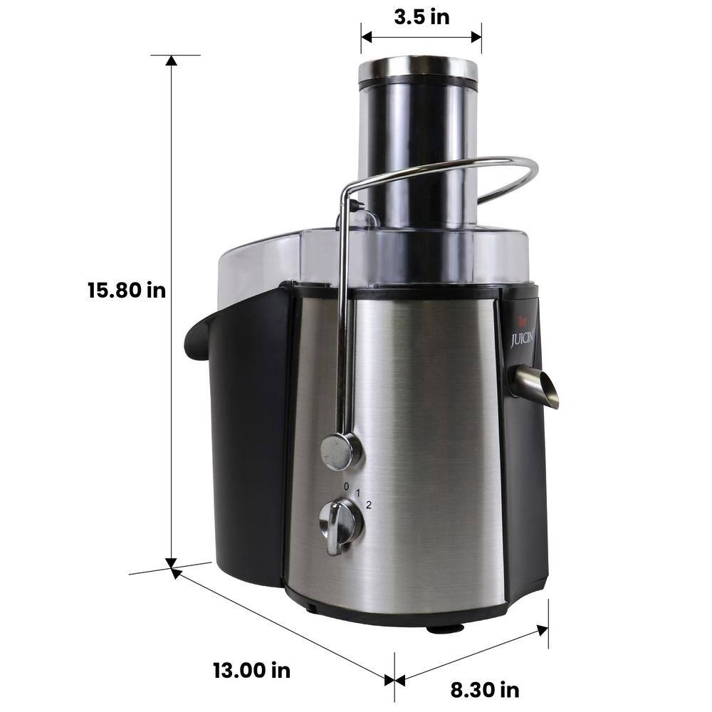 Total Chef Juicin' Juicer Wide Mouth Centrifugal Juice Extractor 700W 2 Speeds Black and Silver KMJ-01