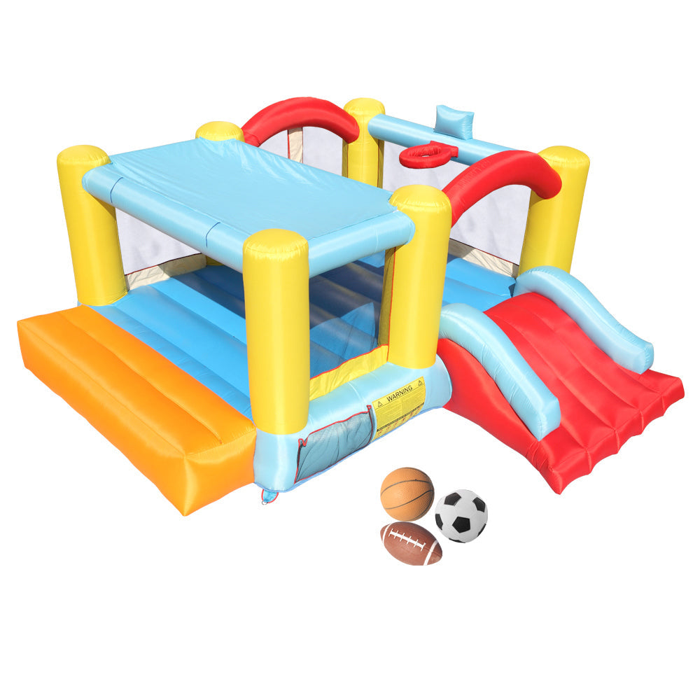 Children's inflatable bouncing house castle, 420D Oxford cloth PVC without fan Large trampoline + ball frame + rest table bouncy castle