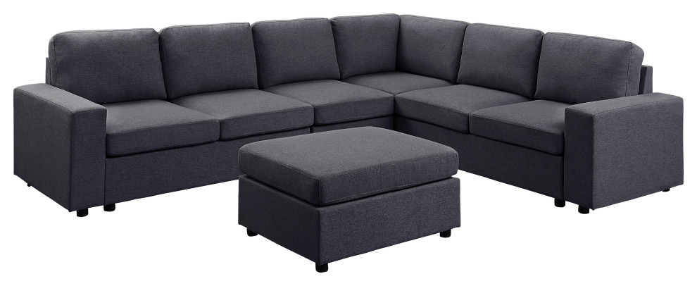 Bayside Modular Sectional Sofa With Ottoman  Dark Gray Linen   Transitional   Sectional Sofas   by Kolibri Decor  Houzz