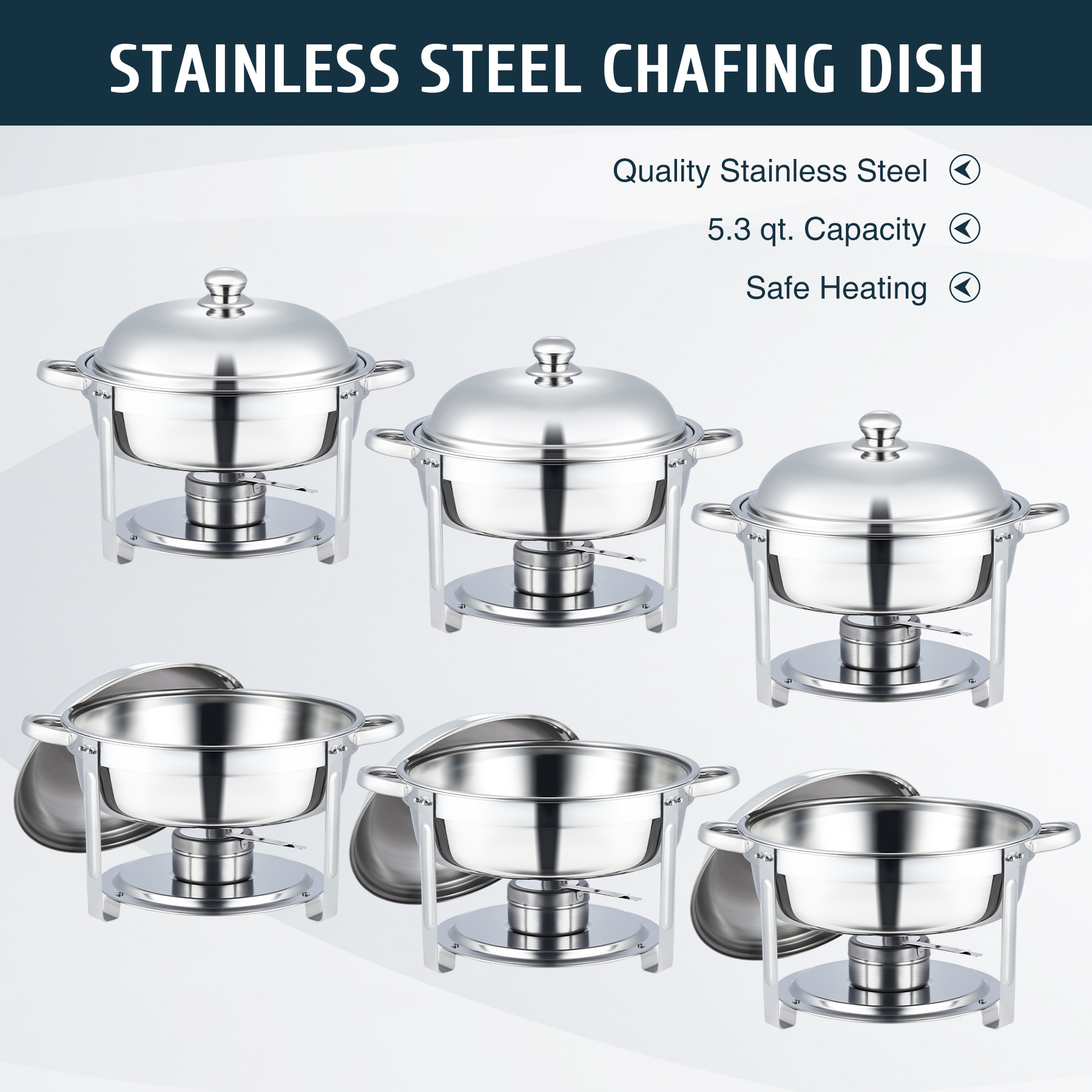 Wilprep Stainless Steel Chafing Dish Set 5 qt Buffet Server and Food Warmer Kit 6 Packs