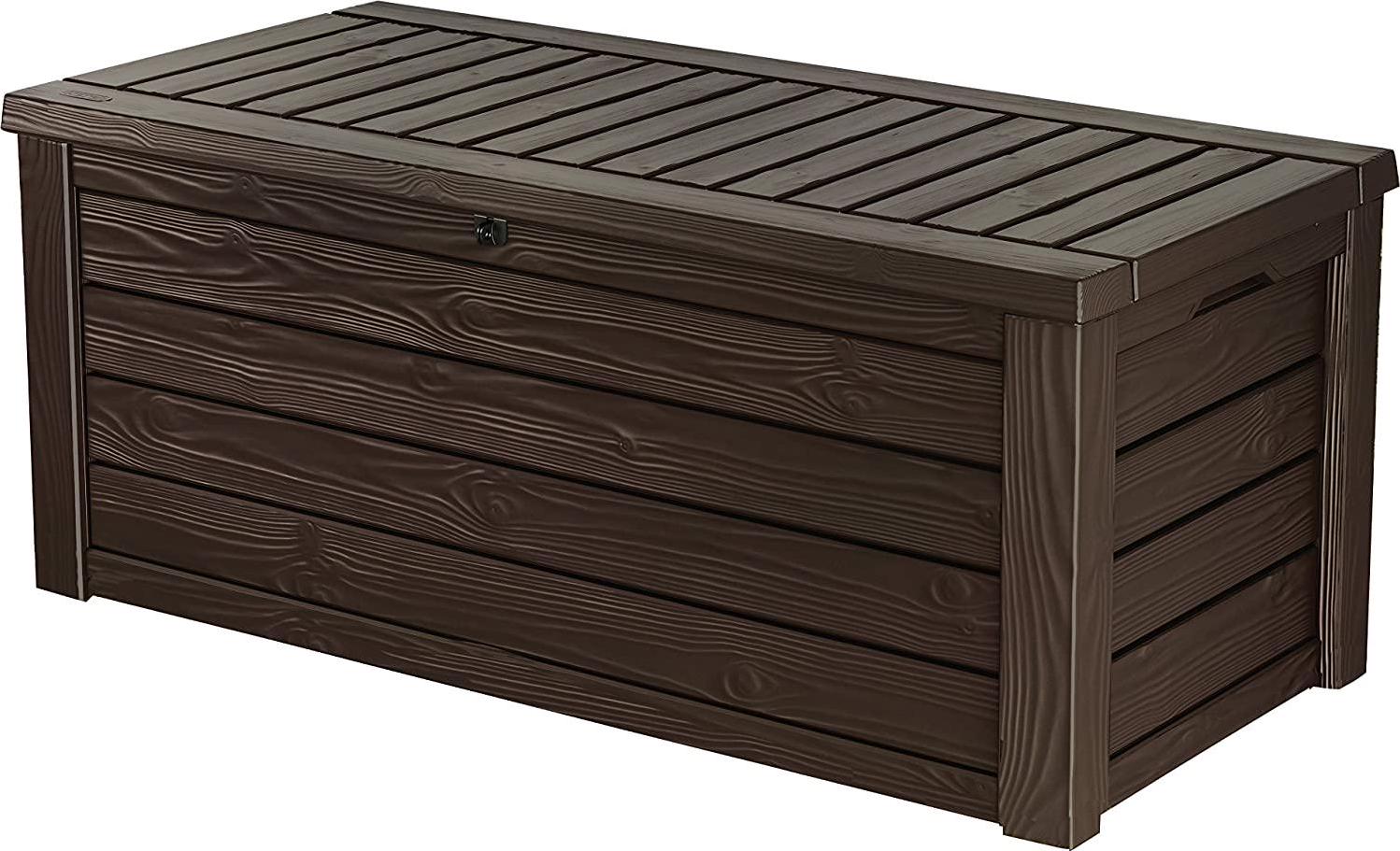 Keter Westwood 150 Gallon Resin Large Deck Box Organization and Storage for Patio Furniture, Outdoor Cushions, Garden Tools and Pool Toys, Brown