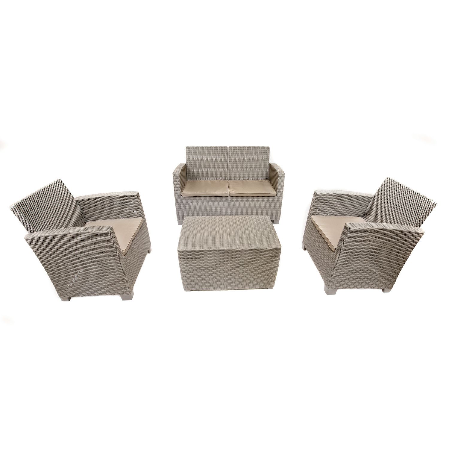 Dukap Alta All Weather Faux Rattan Loveseat， Coffee Table and Chair 4-piece Set