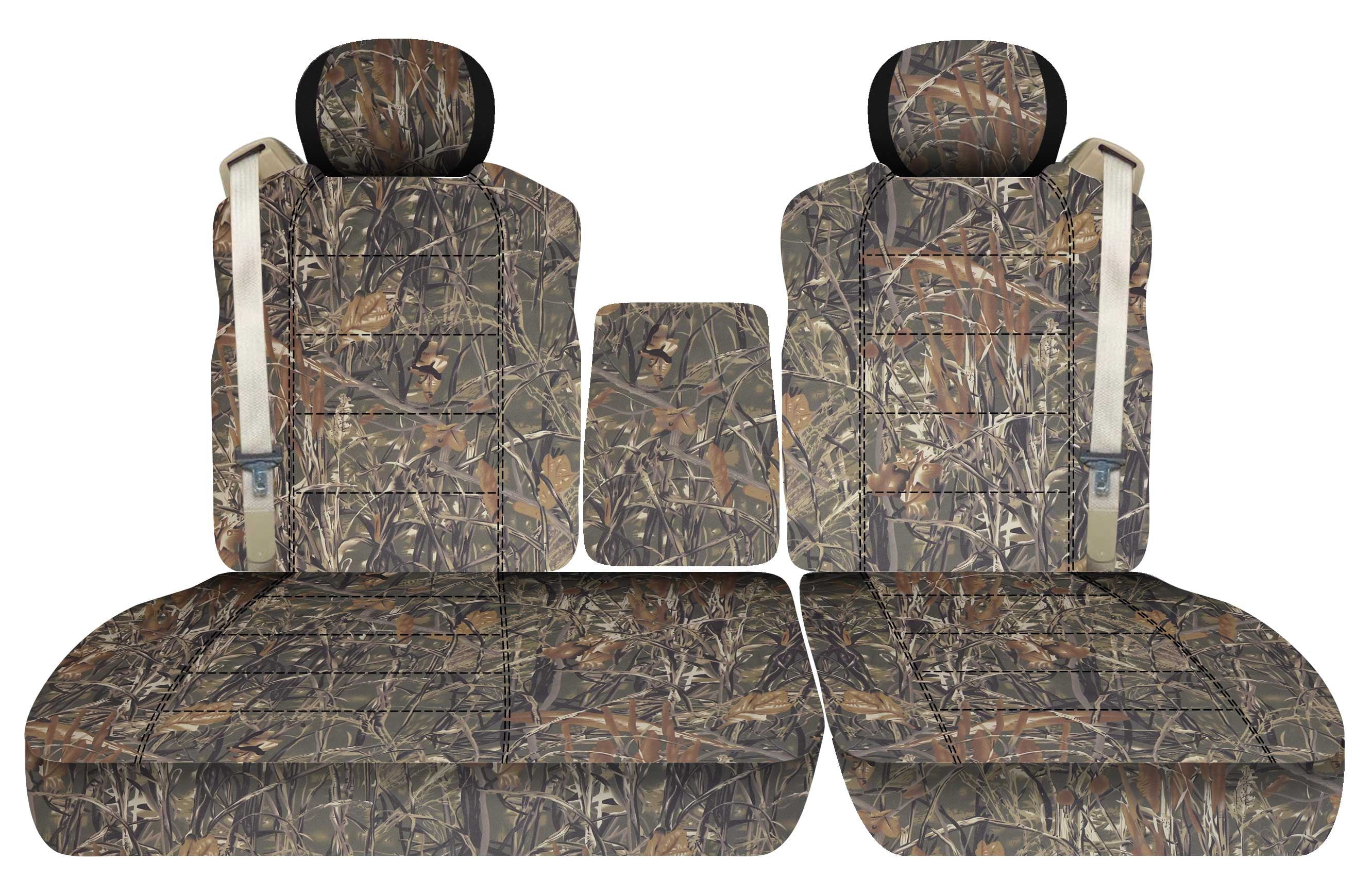 T103-Designcovers Compatible with 2001-2003 Ford F-150 Camouflage Truck Seat Covers (Front 40/60 Split Bench) with opening Center Console， Adjustable Headrests， Integrated Seat Belts:Wetland Camo