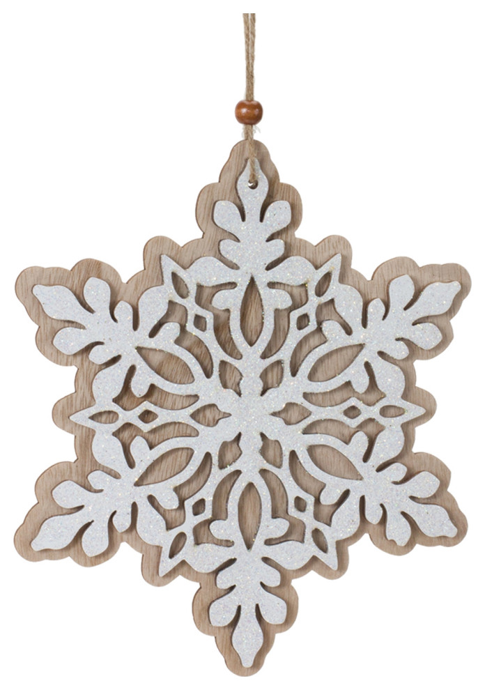 Wood Snowflake Ornaments  2 Piece Set4   Rustic   Christmas Ornaments   by Melrose International LLC  Houzz