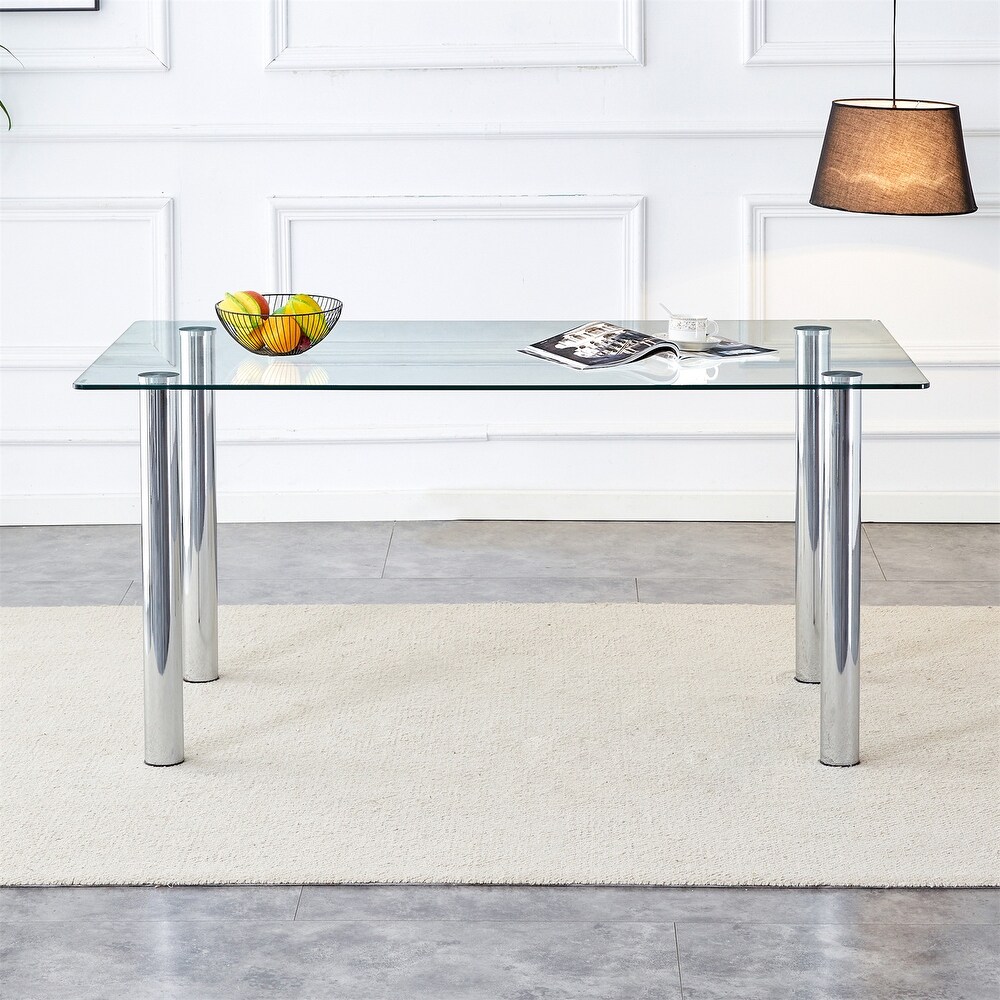 Rectangular Glass Dining Table  Modern Clear Tempered Glass Table with Metal Tube Legs (51x31\