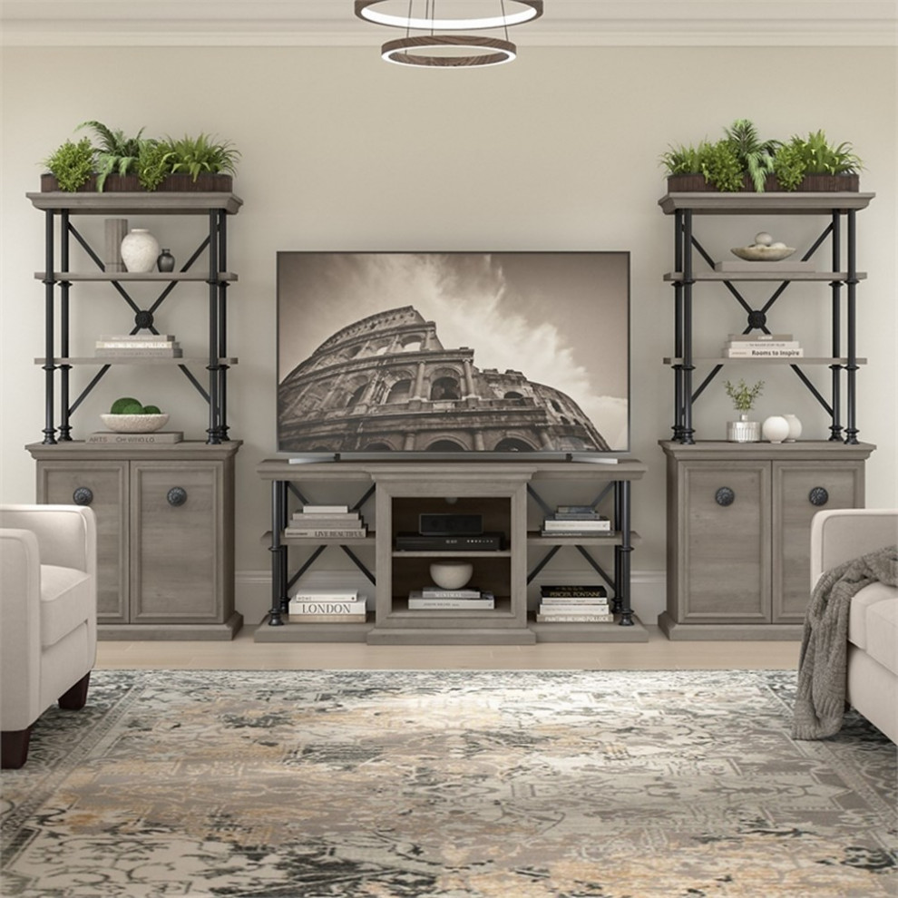 Coliseum 60W TV Stand with Bookcases in Driftwood Gray   Engineered Wood   Traditional   Entertainment Centers And Tv Stands   by Homesquare  Houzz