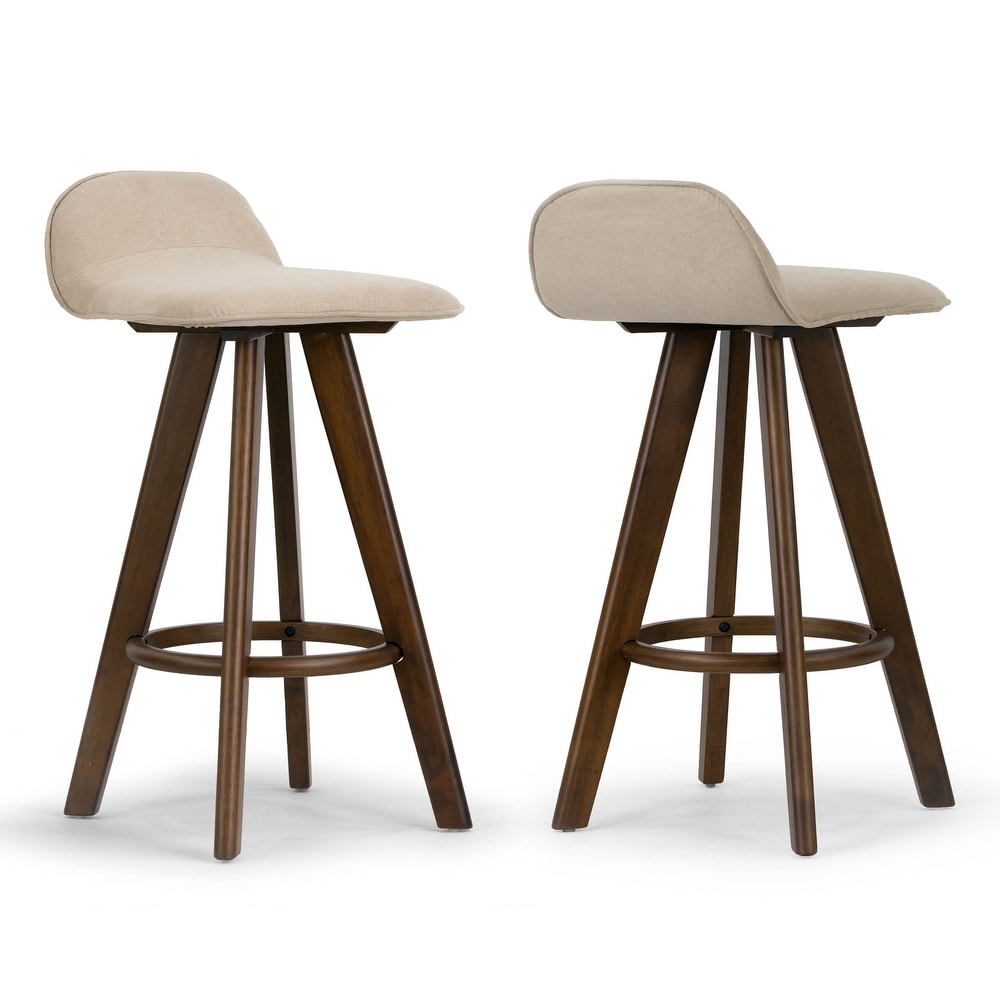 Set of 2 Asta Dark Brown Rubberwood Barstool with Low Back Fabric Seat