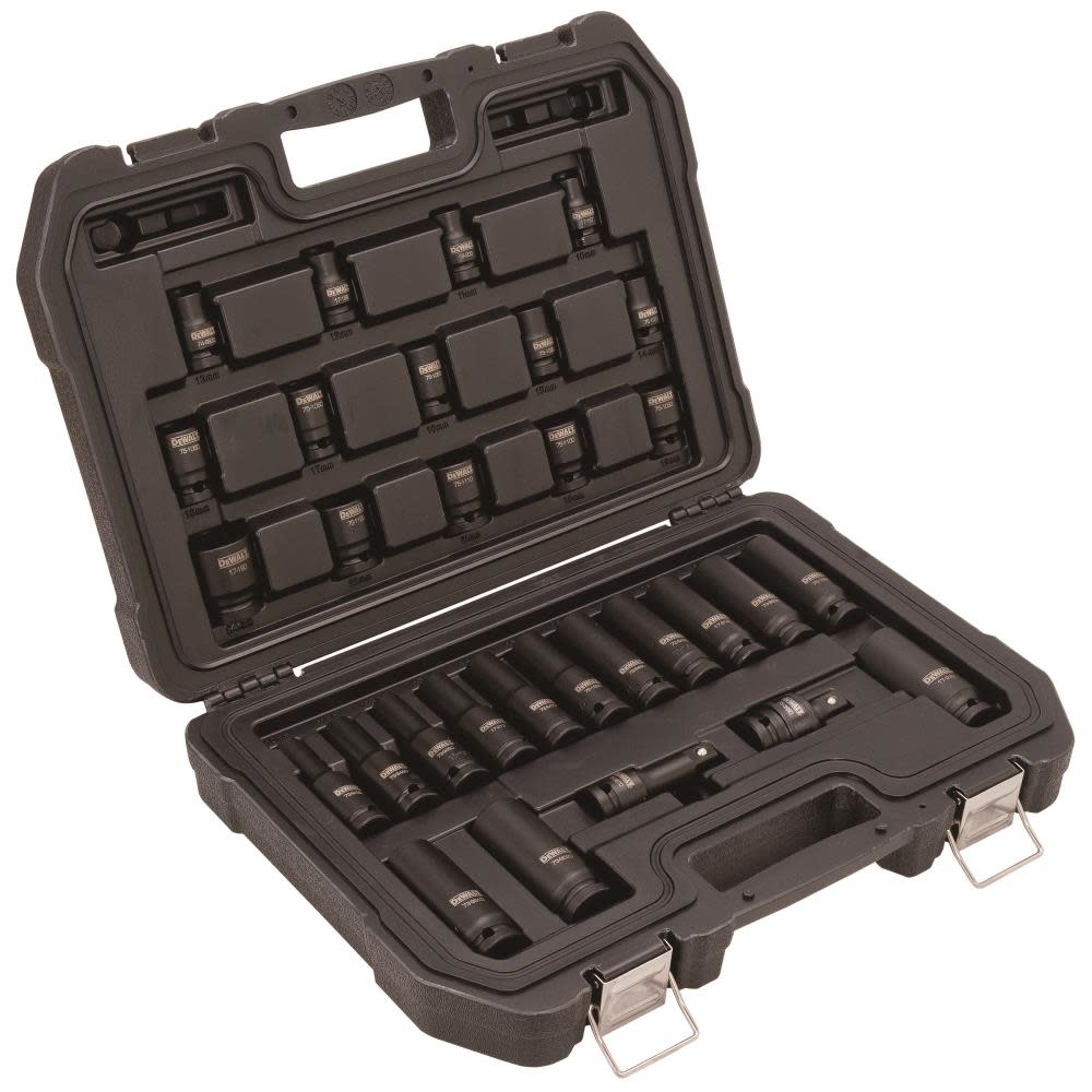 30 Piece 1/2 in Drive Combination Impact Socket Set ; 6 Point ;