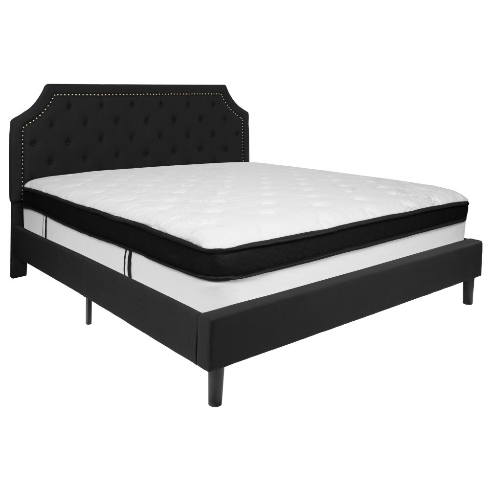 Arched Tufted Platform Bed and Memory Foam Pocket Spring Mattress