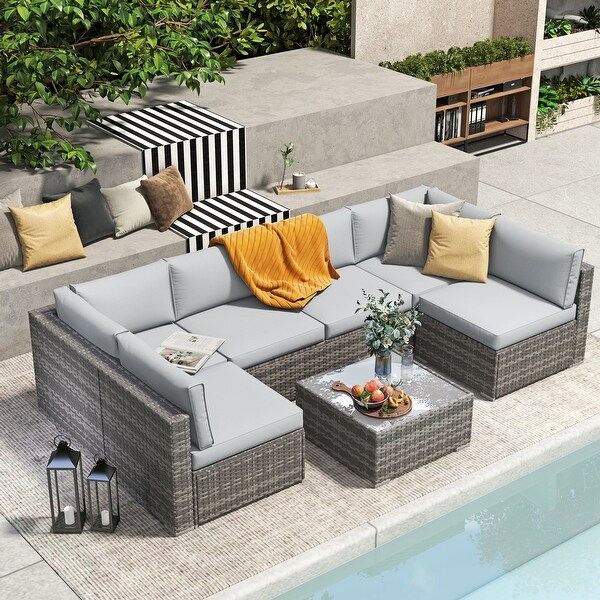 Wicker/ Steel 7piece Outdoor Cushioned Sectional Sofa Set