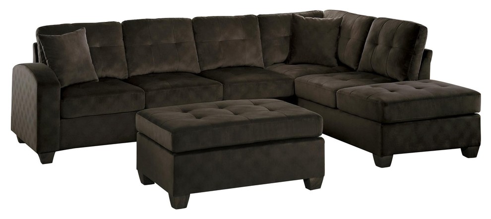 2 Piece Elburn Reversible Chaise Sectional  Chocolate Fabric   Transitional   Sectional Sofas   by AMOC  Houzz