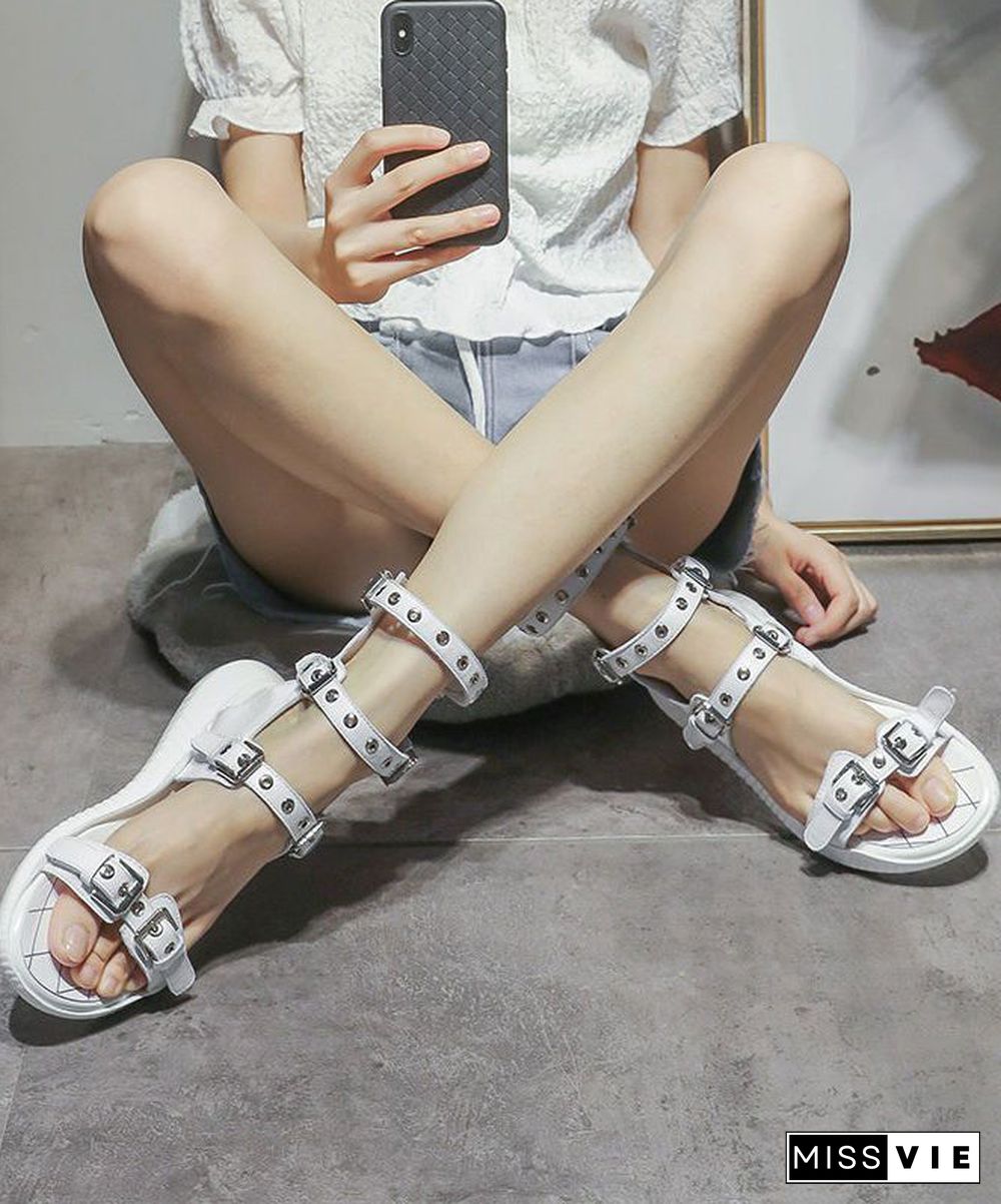 White Sandals Cowhide Leather Comfortable Sandal Shoes