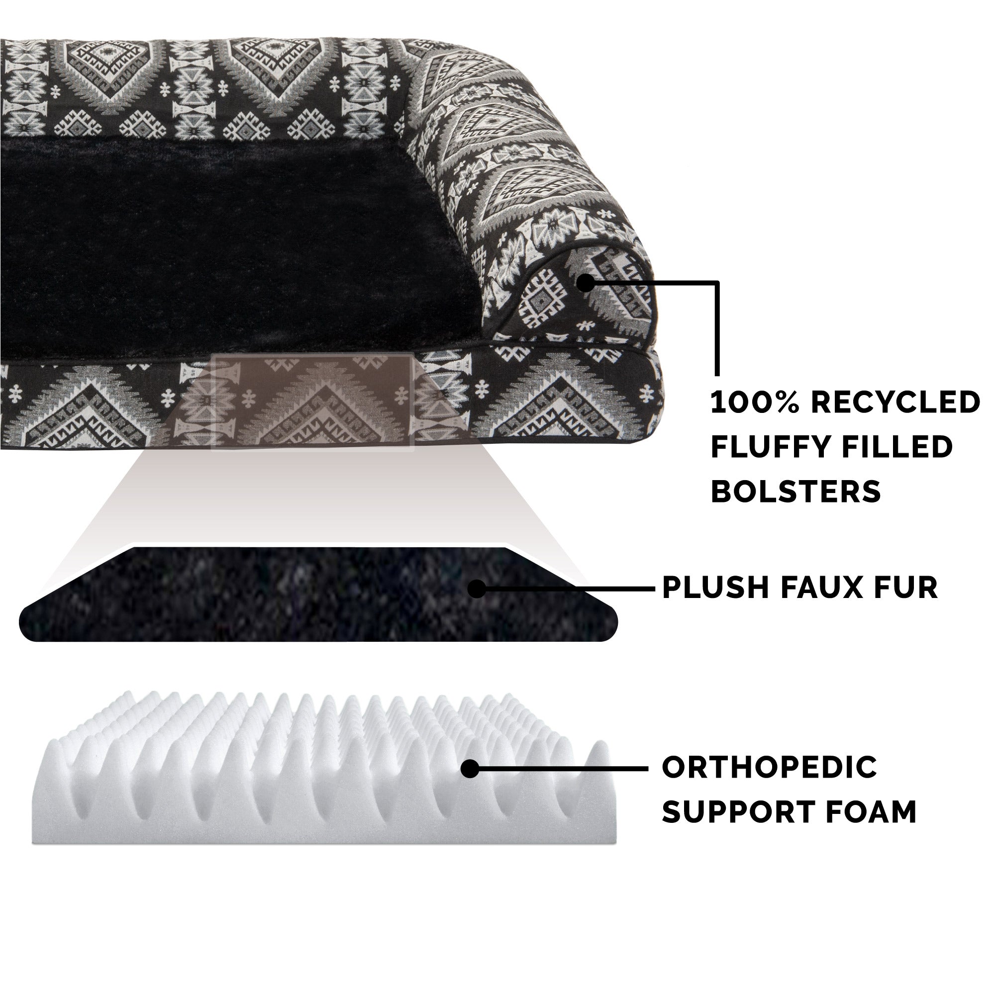 FurHaven Pet Dog Bed | Orthopedic Southwest Kilim Sofa-Style Couch Pet Bed for Dogs and Cats， Black Medallion， Large