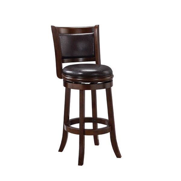 Pal 29 Inch Swivel Bar Stool， Solid Wood， Bonded Leather， Walnut Brown - 19.5 L x 18 W x 43.5 H