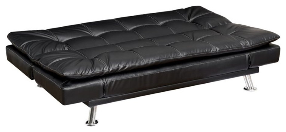 Bowery Hill Contemporary Faux Leather Tufted Sleeper Sofa Bed in Black   Contemporary   Sleeper Sofas   by Homesquare  Houzz