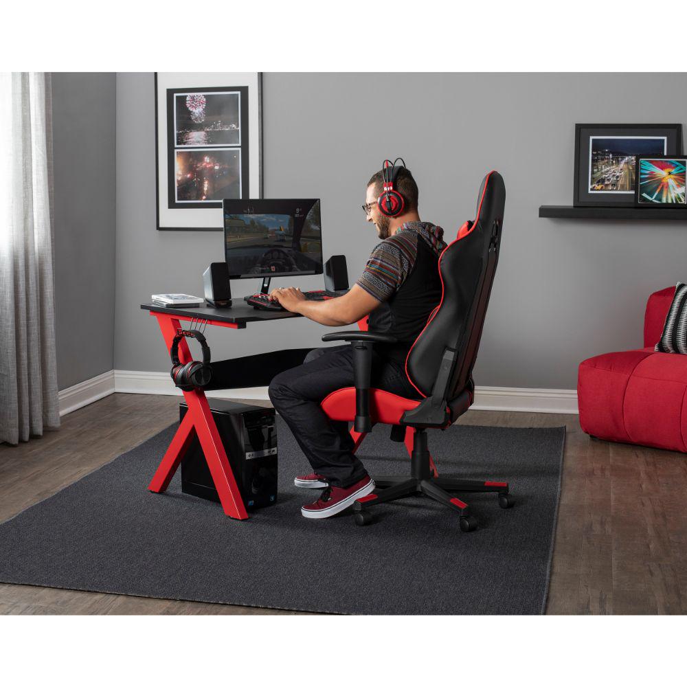 SD Height and Tilt Adjustable High Back Office Gaming Chair with Removable Lumbar and Headrest Pillow  Black and Racing Red PU