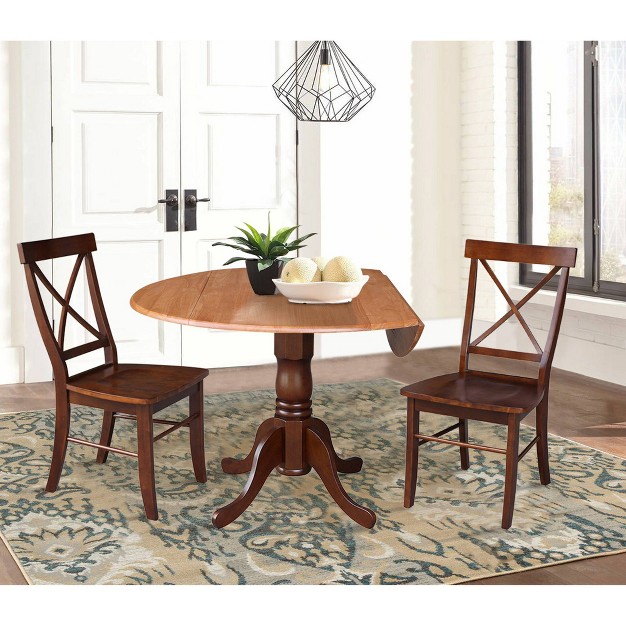 Deana Dual Drop Leaf Dining Set With 2 Cross back Chairs Cinnamon espresso International Concepts