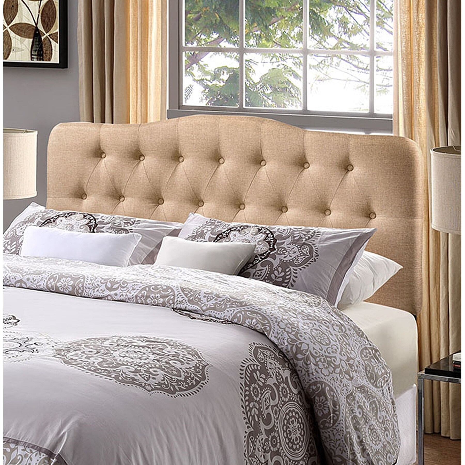 Kenmore Beige Fabric Upholstered Tufted King Size Headboard - - 27468526