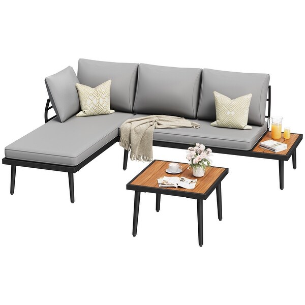 Furniwell 3pieces Sectional Sofa Patio Furniture Outdoor Conversation Set Steel Modular Design Set with Coffee Table